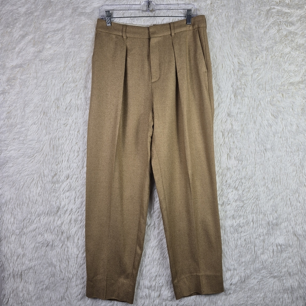 Soeur Women's Sz 9 Tan Wool Blend Pleated Trouser‎ Pants Old Money